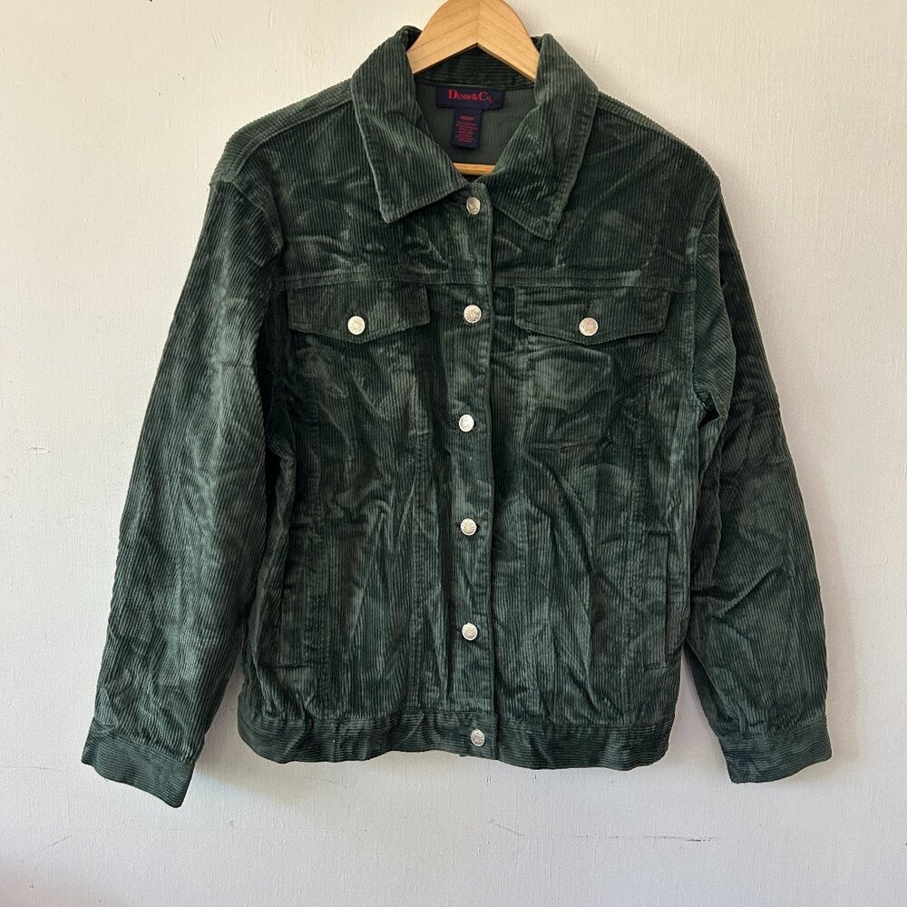Denim & Co Green Corduroy Jacket Womens Medium Button Front Pockets Regency - Picture 1 of 6